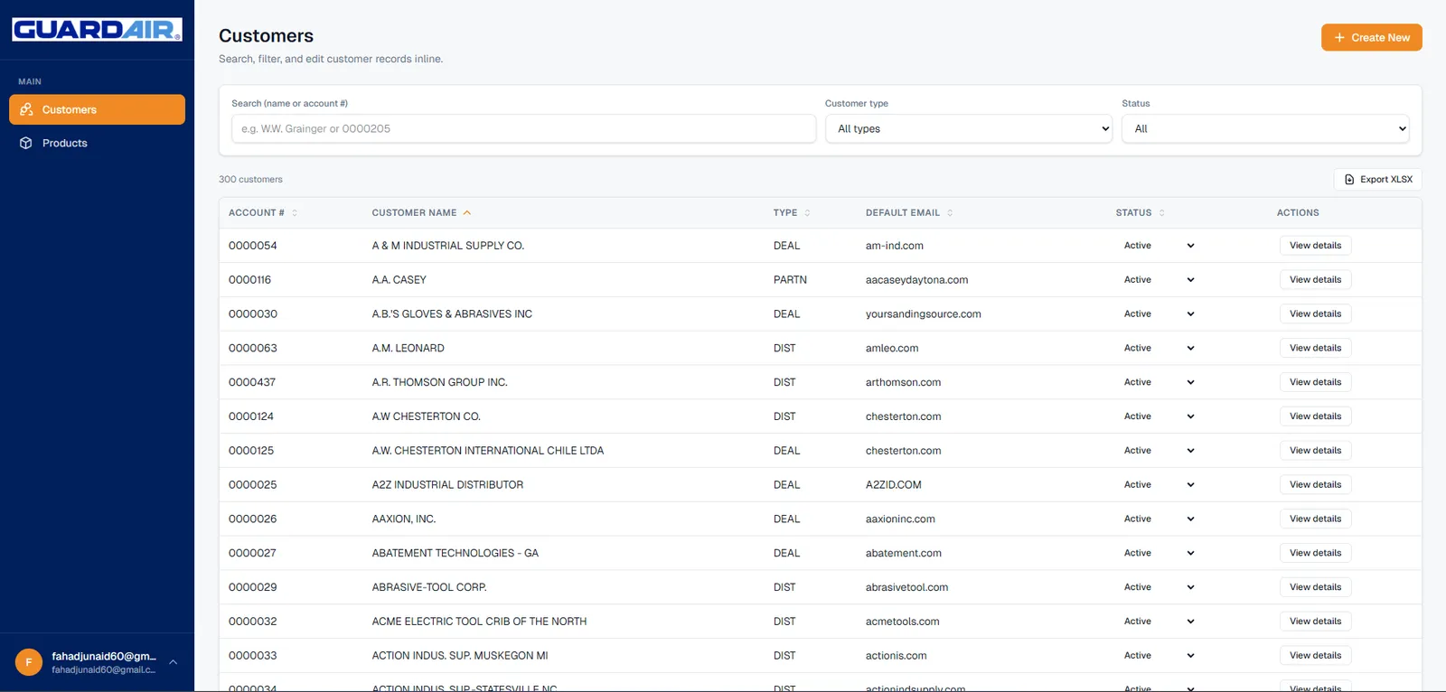 Guardair application interface