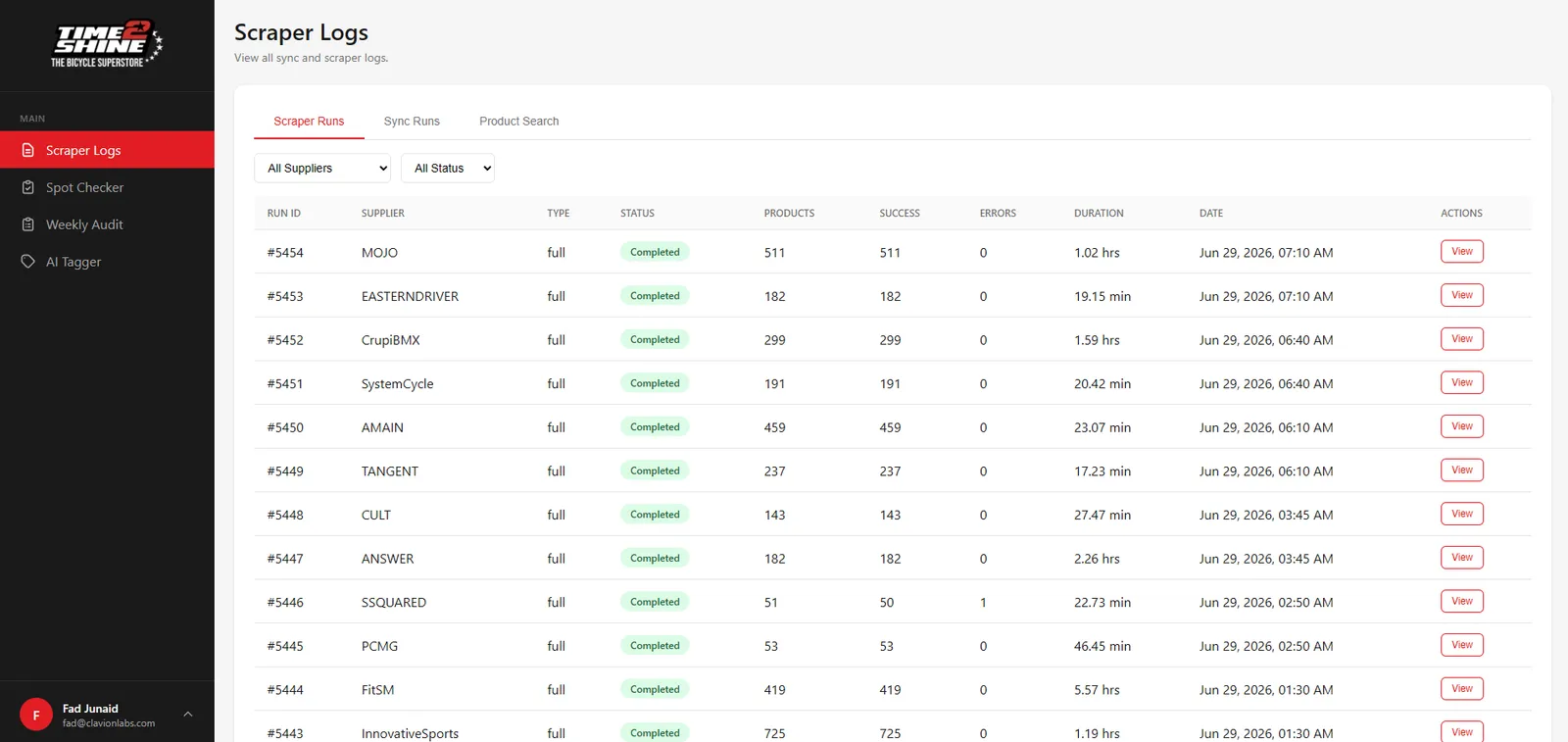 Time 2 Shine application interface